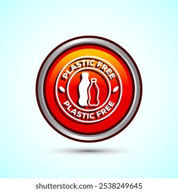 Plastic free icon design illustration, No plastic product sign, Orange Color Round Button Design