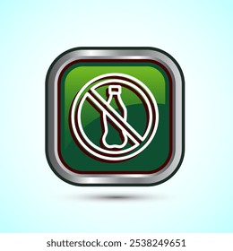 Plastic free icon design illustration, No plastic product sign, Green Color Square Button Design