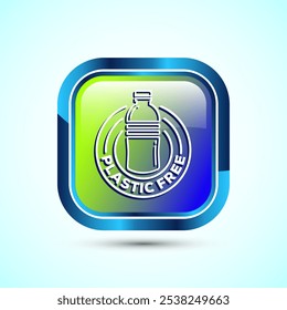 Plastic free icon design illustration, No plastic product sign,Glossy Square Button Design