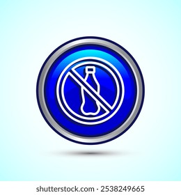 Plastic free icon design illustration, No plastic product sign, Blue Color Round Button Design