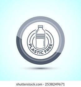 Plastic free icon design illustration, No plastic product sign,Gray Color Button Design