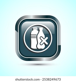 Plastic free icon design illustration, No plastic product sign,Gray Color Square Button Design