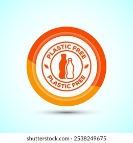 Plastic free icon design illustration, No plastic product sign,Orange Color Button Design