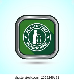 Plastic free icon design illustration, No plastic product sign,Green Shadow Button Design 