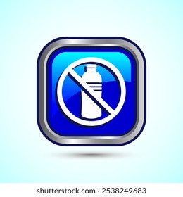 Plastic free icon design illustration, No plastic product sign, Blue Color Square Button Design