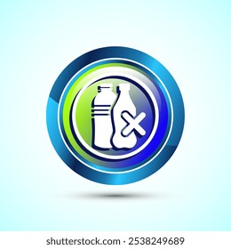 Plastic free icon design illustration, No plastic product sign,Glossy Round Button Design