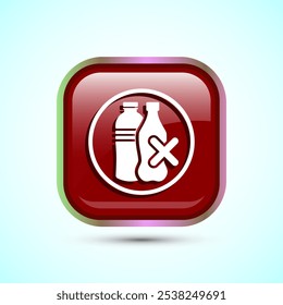 Plastic free icon design illustration, No plastic product sign, Red Color Square Button Design