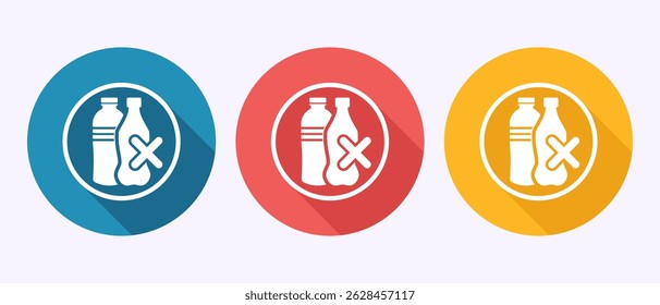 Plastic free icon design illustration, No plastic product sign symbol in shadow button design
