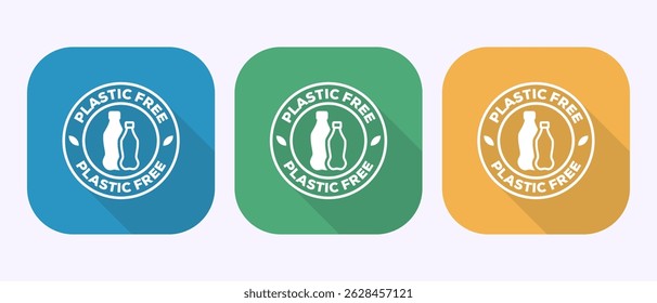 Plastic free icon design illustration, No plastic product sign symbol in shadow button design