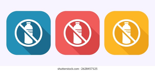 Plastic free icon design illustration, No plastic product sign symbol in shadow button design
