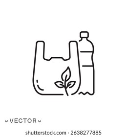 plastic free icon, eco friendly material concept, thin line symbol isolated on white background, editable stroke eps 10 vector illustration