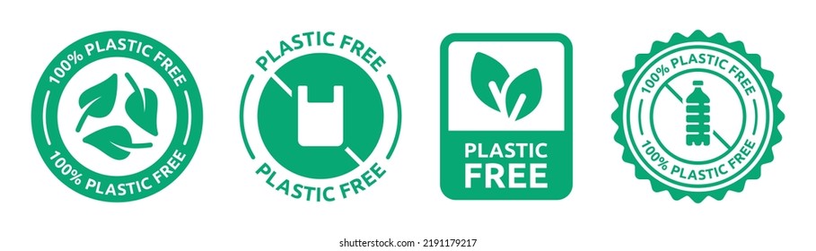 Plastic free icon label vector set. No plastic product sign illustration.