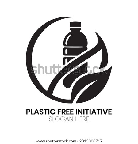 Plastic Free Initiative logo presents a bold bottle silhouette integrated with organic leaf elements, representing the transition from synthetic waste to natural alternatives. This clean, modern graphic is perfectly suited for sustainable packaging companies, eco-conscious startups, environmental advocacy groups, or green-focused businesses highlighting a commitment to nature, purity, and long-term ecological balance.
