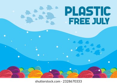 Plastic free july background banner poster and card design template celebrated in july