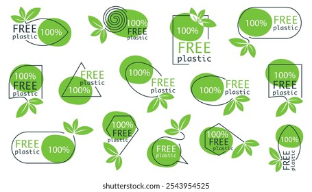 Plastic free label collection. Set of plastic free badges