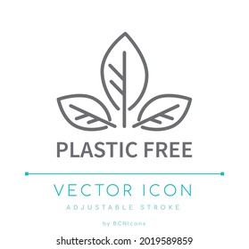 Plastic Free Line Icon. Eco Friendly Green Vector Symbol.