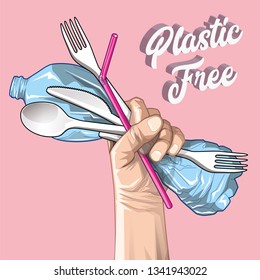 Plastic free logo with hand squeeze