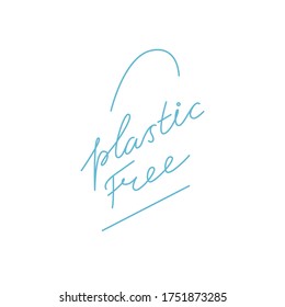 Plastic free logo. Vector stock emblem. Simple line style. Eco friendly lifestyle slogan. Can be used for product signs, labels, stickers, eco posters, packaging. Print for shopper bag. Isolated.