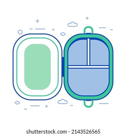 Plastic Free Lunch Box Icon In Line Art. Stainless Steel Or Wooden Food Container. Zero Waste Sustainable Living Essential.