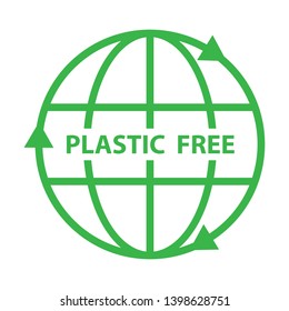 Plastic free with recycle world. Save the earth and good environment concept. Simple design. Line vector. Isolate on white background.