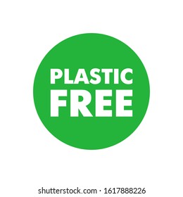Plastic free simple green sticker. Certificate emblem label. Vector stock illustration.