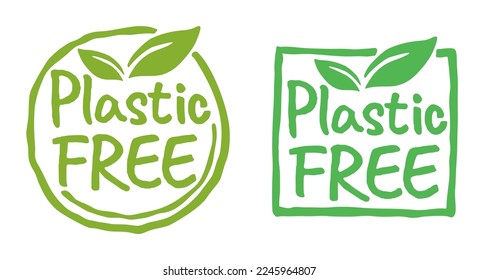 Plastic free stamp in calligraphic grungy decoration. Zero waste, natural, organic products badges. Vector stamp design