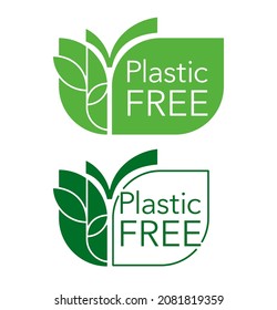 Plastic free sticker in eco-fiendly design. Zero waste, natural, organic products badges. Vector stamp design