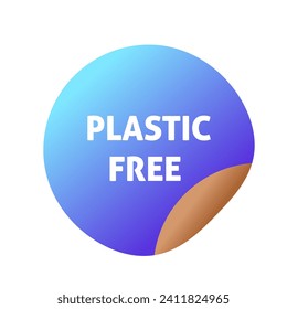 Plastic free sticker. Flat, blue, plastic free label, climate protection, plastic free stamp. Vector icon