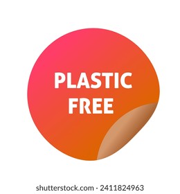 Plastic free sticker. Flat, orange, climate protection, plastic free label, plastic free stamp. Vector icon