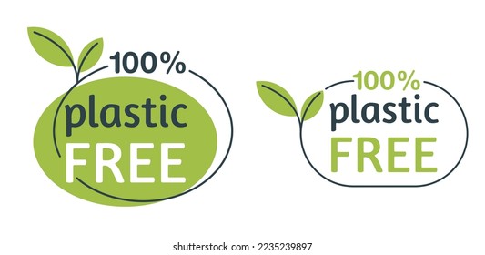 Plastic free stickers in flat eco design. Zero waste, natural, organic products badges. Vector stamp