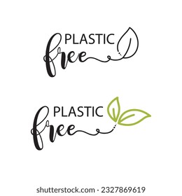 Plastic free -vecto,r logo, design, template and hand-lettering illustration in simple linear style. 