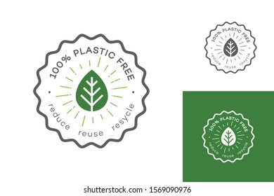 Señal vectorial libre de plástico para etiqueta ecológica, pegatina, mercado de productos naturales y ecológicos, tienda fresca de granja, tienda de alimentos veganos, producto orgánico, bioalmacén. 10 pasos