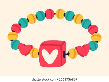 Plastic friendship jewelry. Cartoon friendship bead bracelet, handmade kids cute accessory with colored beads flat vector illustration. Handcrafted jewelry