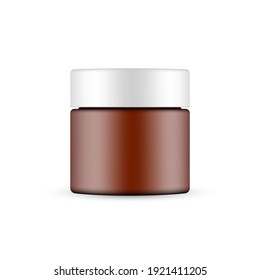 Plastic Frosted Amber Cosmetic Jar Mockup Isolated on White Background. Vector Illustration