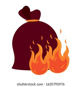 plastic garbage bag with fire flames vector illustration design