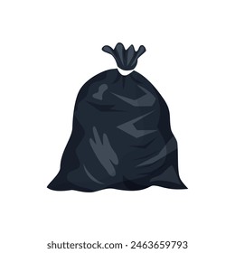 Plastic garbage bag icon. Container for trash isolated on white. Garbage recycling and utilization equipment. Waste management. Vector illustration in flat style