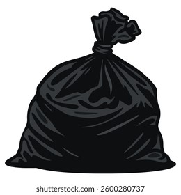 Plastic Garbage Bag Icon. Vector illustration of a trash bag, isolated on white. Ideal for waste management themes, environmental designs, and cleaning product branding.