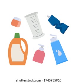Plastic garbage from various plastic bottles. Recycling and collection of garbage and waste. A set of garbage. Flat vector illustration isolated on white background.