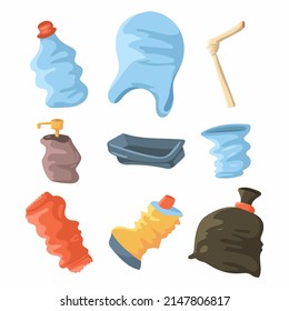 Plastic garbage vector cartoon set isolated on a white background.