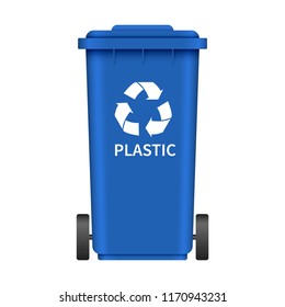 Plastic garbage wheel box mockup. Realistic illustration of plastic garbage wheel box vector mockup for web design isolated on white background