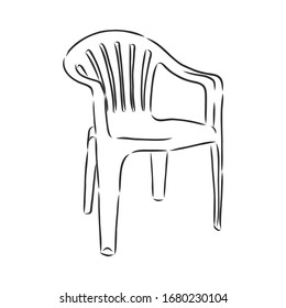 Plastic Garden Chair, Vector Sketch Illustration 