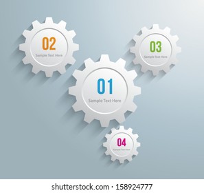 Plastic gears / cogwheels panel / banners for business design, infographics, reports, progress, step presentation,number options, websites or workflow layout. Clean and modern style 