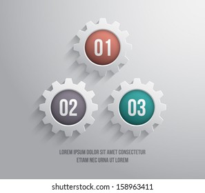 Plastic gears / cogwheels panel / banners for business design, infographics, reports, progress, step presentation,number options, websites or workflow layout. Clean and modern style 
