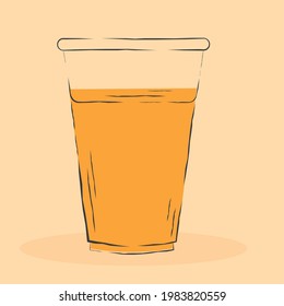 Cerveza de vidrio de plástico dibujar beber alcohol líquido de goce - Vector