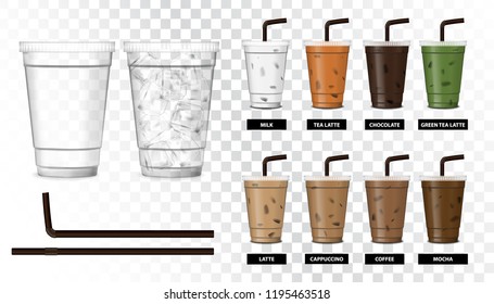 Plastic glass with beverages on a transparent background vector illustration