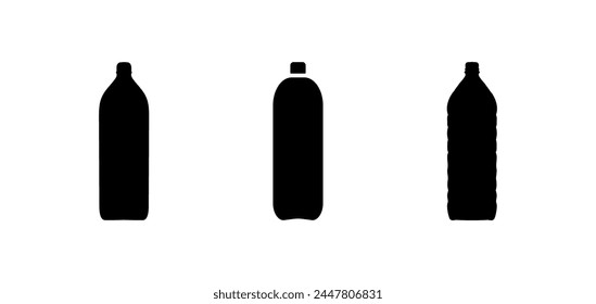 Plastic or glass bottle icon set in black color isolated on white background