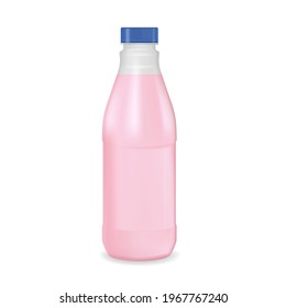 Frasco de plástico o de vidrio con tapa. El Vector 3d es una broma realista. Cóctel rosa, yogur, batidos o suavidades. Diseño de paquetes de bebidas. EPS10.
