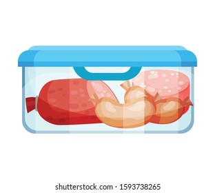Plastic or Glass Closed Container with Food Items Inside Vector Illustration
