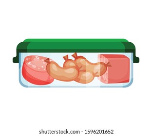 Plastic or Glass Closed Container with Food Items Inside Vector Illustration