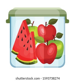 Plastic or Glass Closed Container with Fruits Inside Vector Illustration